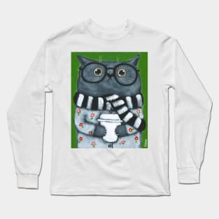 Coffee Cat Waiting For Spring Long Sleeve T-Shirt